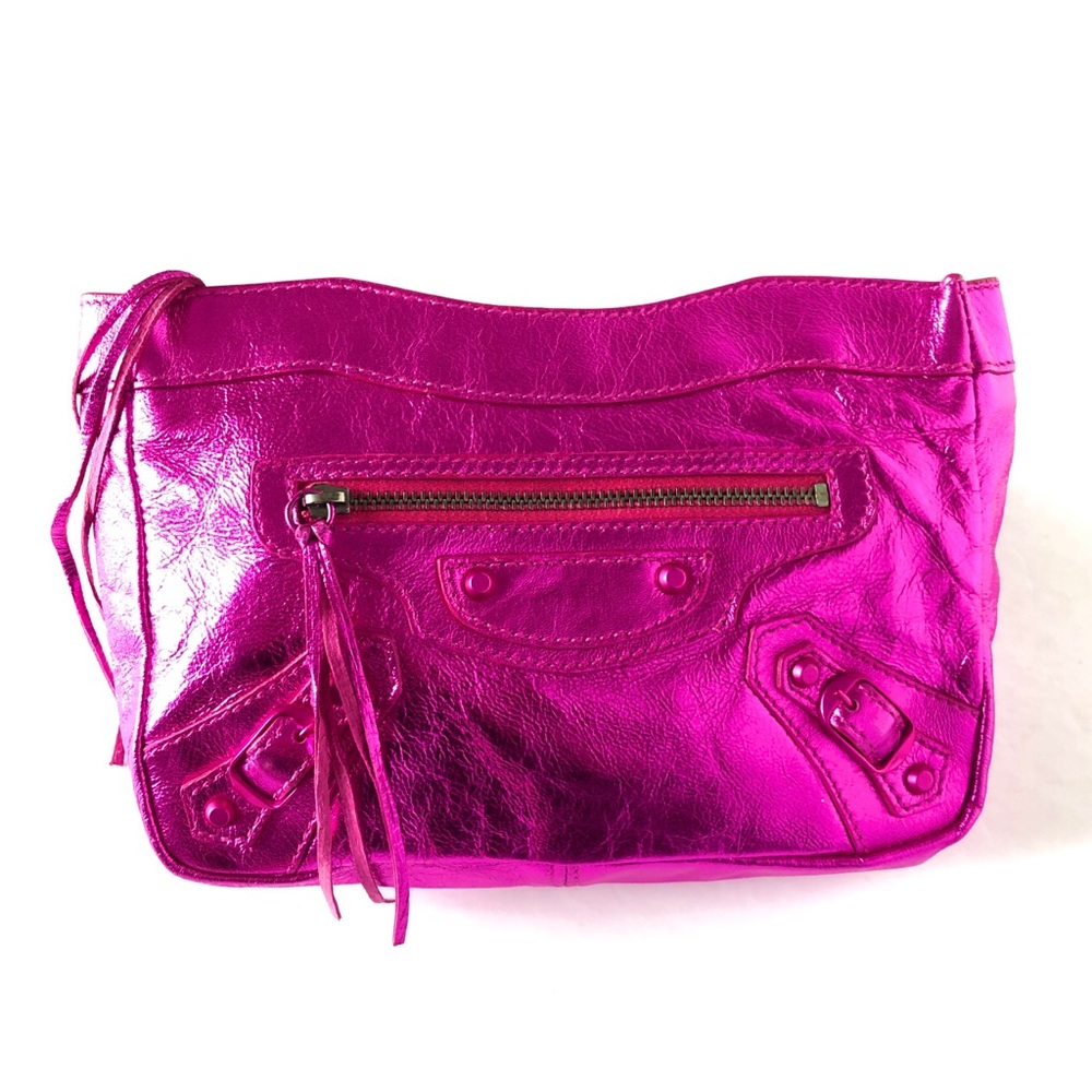 Balenciaga metallic mini clutch.